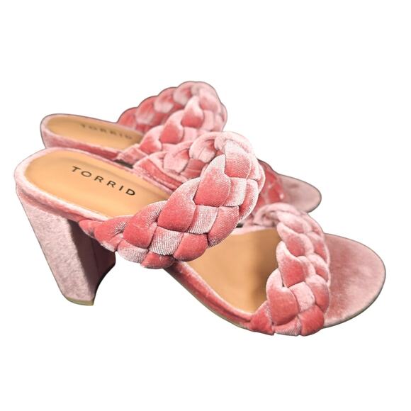 TORRID Pink Chunky Heels Size 8.5 Wide Velvet Braided Heel Sandals Excellent - Picture 3 of 8